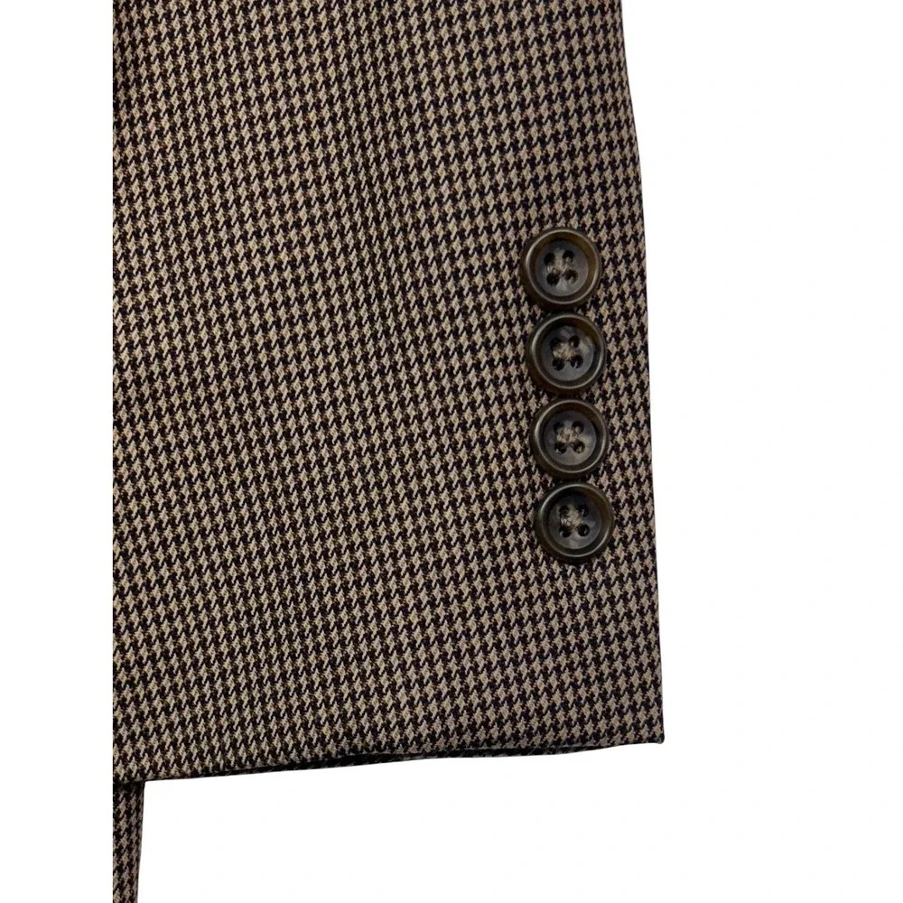 Jos A Bank 40R Black Tan Houndstooth Blazer Jacket Sport Suit Coat Wool Classic